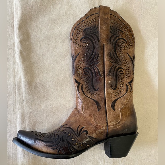 NWT J.B. Dillon Reserve Brown and Black Embroidered Leather Cowboy Boots W11 - Picture 4 of 13